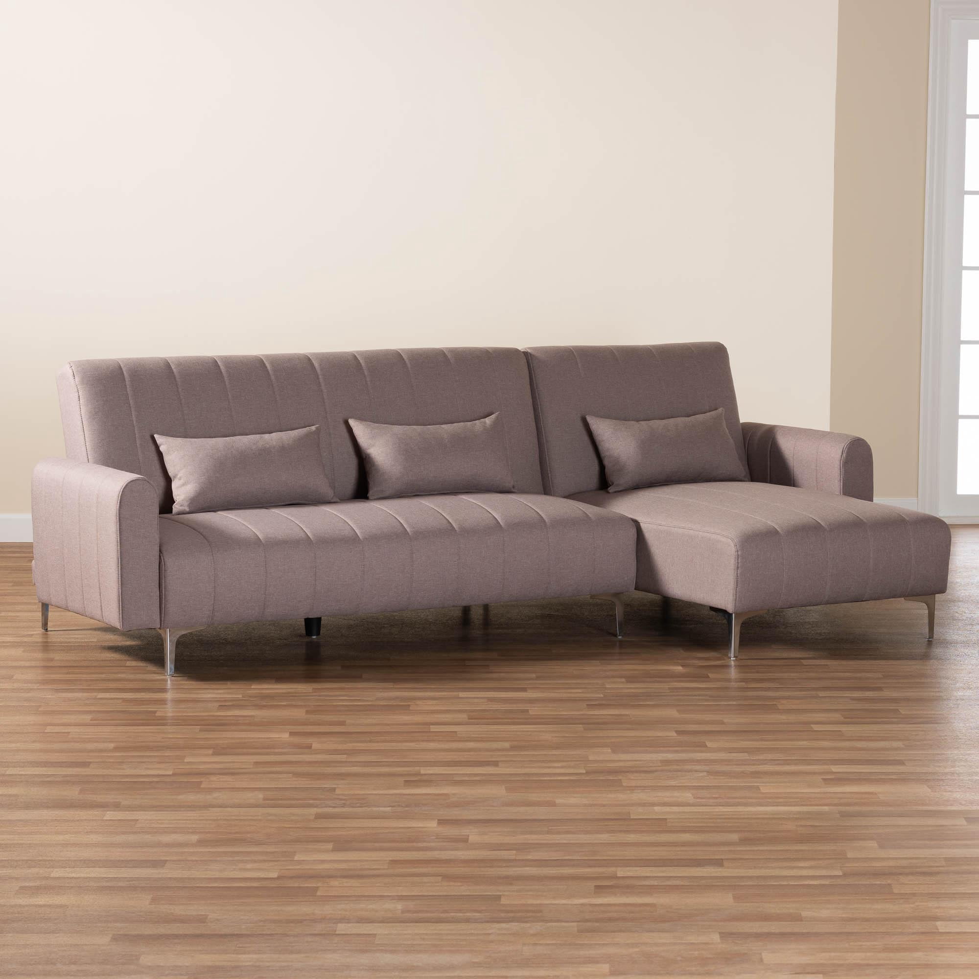 Baxton Studio Lanoma Retro-Modern Convertible Sleeper Sofa, 103.1" W, Silver