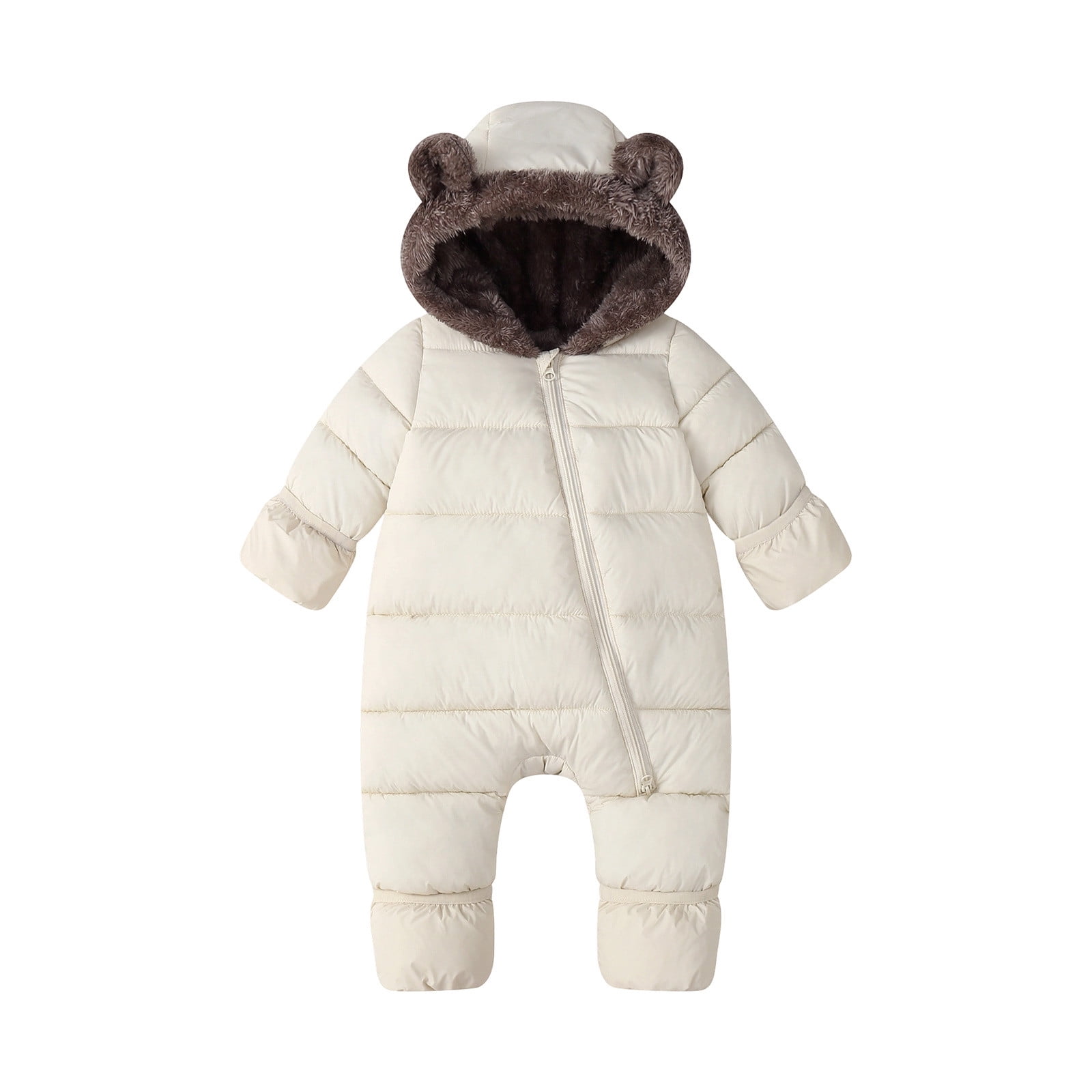 BLVB Newborn Snowsuit Babys Hooded Romper Jumpsuit Winter Warm Coats Padded Onesie for Infant Girls Boys(White,18-24 Months)