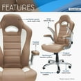 thumbnail image 3 of Techni Mobili High Back Sport Race Office Chair with Flip-up Arms, Techniflex Upholstery, Camel RTA-3527-CM, 3 of 12