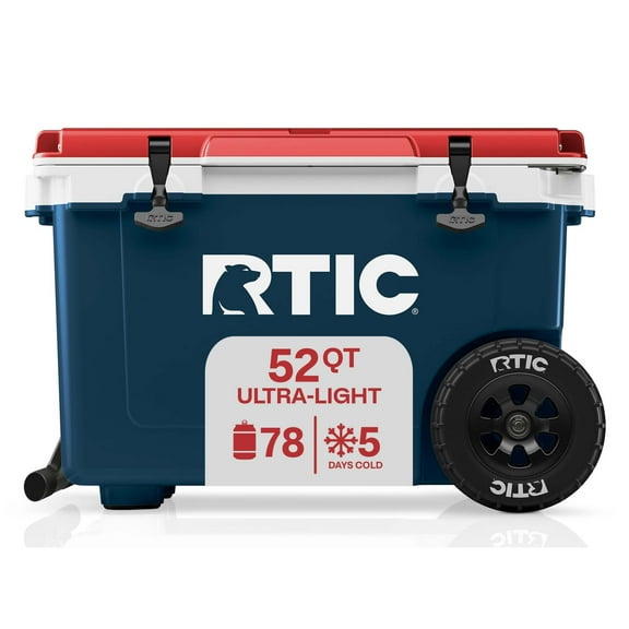 RTIC 52 QT Ultra-Light Wheeled Hard-Sided Ice Chest Cooler, Fits 78 Cans, Patriot