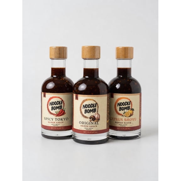 NoodleBomb Ramen Sauce Trio, Original, Spicy Tokyo & Citrus Shoyu, Japanese-Style Noodle Sauce Sampler, 3 x 7 fl oz