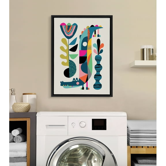 Kate and Laurel Sylvie Crocodile Framed Canvas Wall Art by Rachel Lee of My Dream Wall, 18x24 Black, Chic Mid-Century Animal Art for Wall