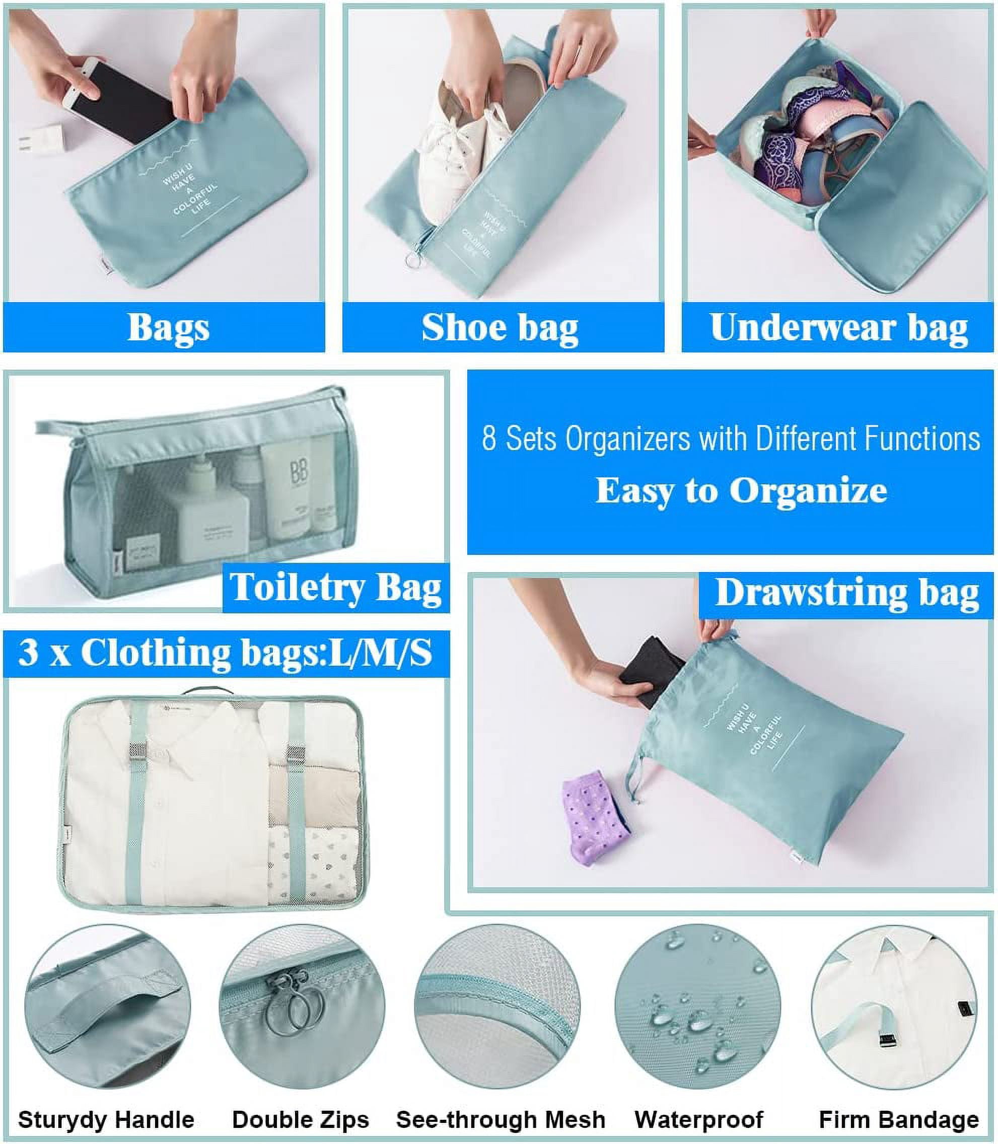 Vorkoi 8PCS Packing Cubes for Suitcases, Travel Cubes Packing Luggage Organizers Accessories Bag,Large Lightweight Waterproof Storage Bag Cosmetic Bag Clothes Shoe Bag