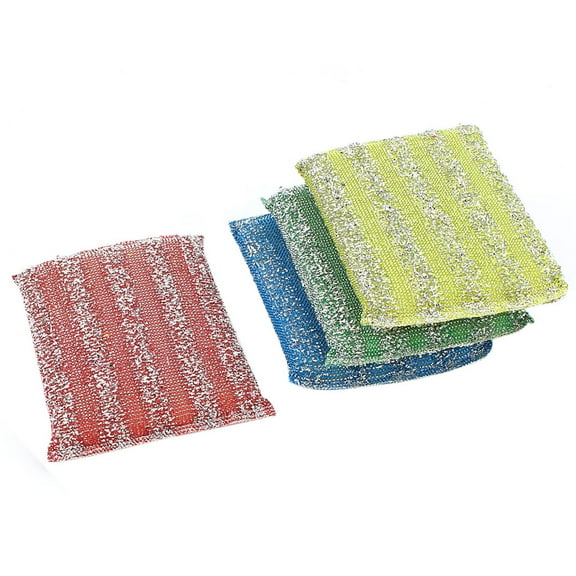 Unique Bargains Bowl Dish Pots Wash Clean Scrub Sponge Cleaning Pads Multicolor 4pcs