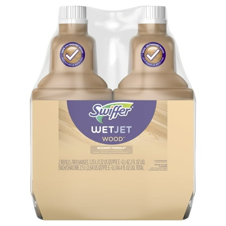 Swiffer WetJet Wood Floor Cleaner Solution Refill (2 count, 42.2 fl oz (Best Cleaning Solution For Laminate Wood Floors)