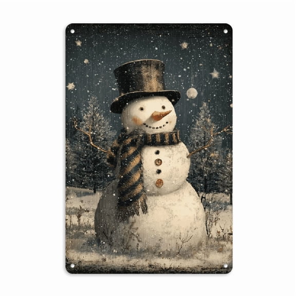 Retro Snowman 8x12 Inch Metal Tin Sign - Durable Wrought Iron Wall Art for Christmas Decor, Perfect for Home, Office, Cafe, Garage Indoor Outdoor Use, Winter Wonderland Decorations