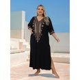 thumbnail image 2 of Edolynsa Plus Size Moroccan Kaftan Dress for Women Embroidery Caftan Tunic Maxi Beach Dresses Bathing Suit Cover up Sleepwear, 2 of 7