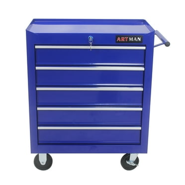 5-Drawer Rolling Tool Chest with Wheels, Metal Tool Cart Storage Cabinet with Lock, Tool Box Storage Organizer for Garage, Warehouse, Workshop, Repair Shop, Blue
