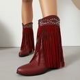 thumbnail image 3 of Xfvqtps Womens Western Ankle Boots with Tassel Detail Round Toe Chunky Heel Cowboy Booties Fashion Fall Winter Casual Boots for Women Red, 3 of 7