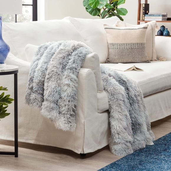 Chanasya Super Soft Fuzzy Shaggy Faux Fur Throw Blanket - Chic Design Snuggly Plush Lightweight with Fluffy Reversible Sherpa for Couch Living Room Bedroom and Home Décor (50x65 Inches) Gray