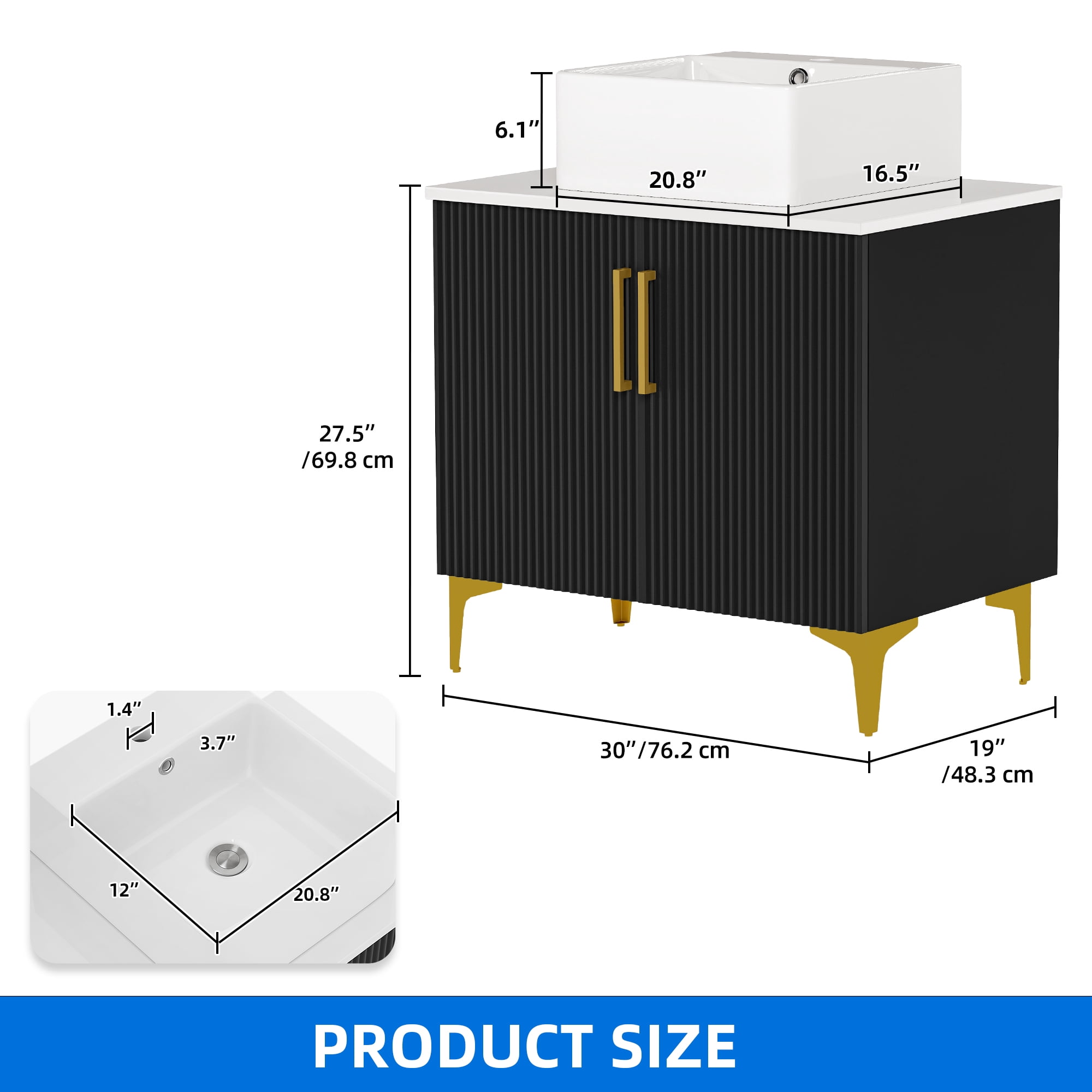 Uforic 30" Bathroom Vanity with Sink Top, Freestanding Bathroom Storage Cabinet with Door, Black