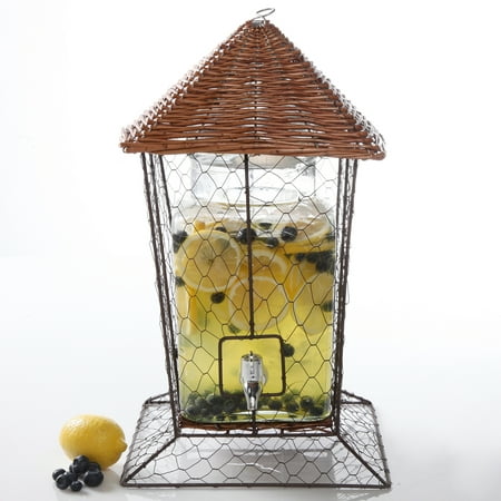 Gibson Home Pinetop 1.32 gal Glass Drink Dispenser with Basket Top Metal Rack