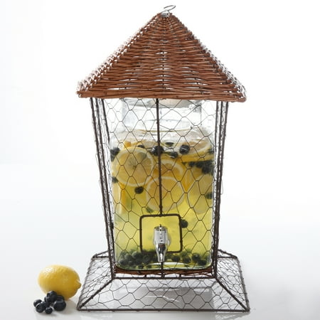 Large Metal Tubs For Drinks Gibson Home Pinetop Glass Drink Dispenser with Basket Top Metal Rack, 1.32 Gallons, Glass ()