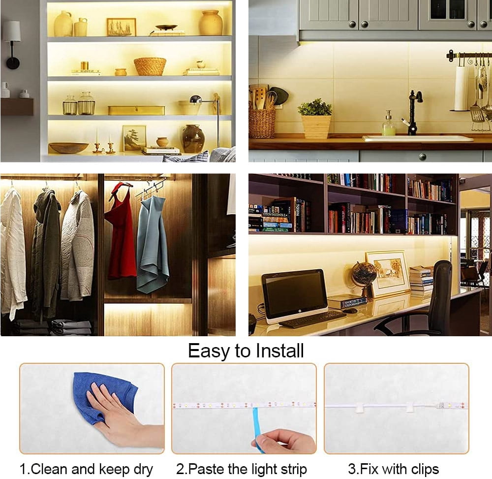 Yi Lighting LED 6pcs 20" Under Cabinet LED Strip Lighting kits with Remote Control for Kitchen, Desk, Monitor Back, Shelf