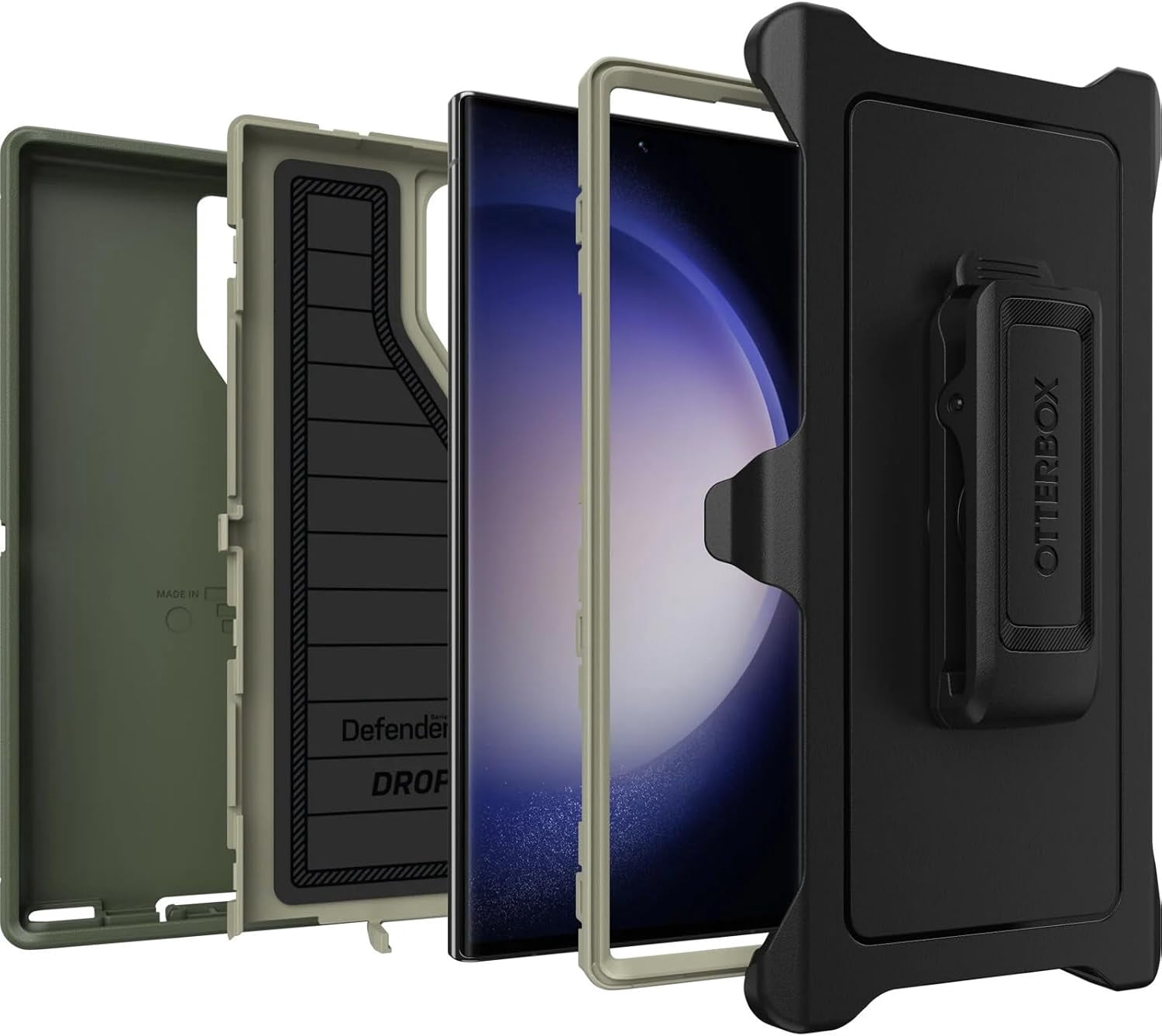 OtterBox Galaxy S23 Ultra (Only) - Defender Series Pro Case - Lichen the Trek (Green) - Rugged & Durable - with Port Protection - Holster Clip Kickstand - Non-Retail Packaging