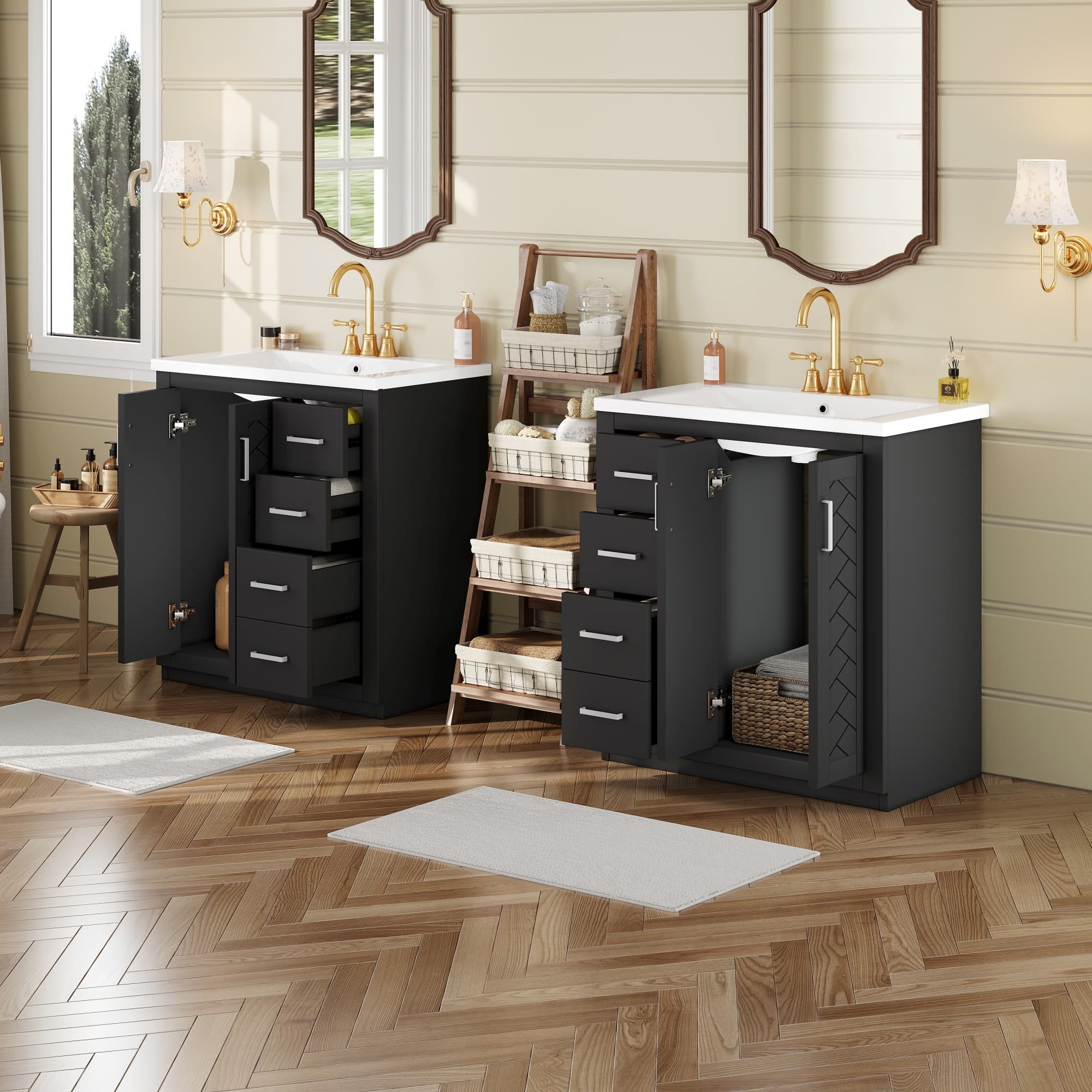Euroco 60'' Bathroom Vanity with Ceramic Sink Combo,Solid Wood Frame Bathroom Storage Cabinet, Freestanding Vanity Set with 3 Drawers& Soft Closing Doors