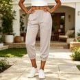thumbnail image 5 of Diufon Linen Capri Pants for Women Summer Casual Elastic High Waist Capris Straight Leg Beach Cropped Pants, 5 of 9