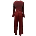 thumbnail image 3 of MDUKONU Women's 2-Piece Set - V-Neck Wrap Ruched Long Sleeve Top & Wide Leg Pants Red XS, 3 of 4