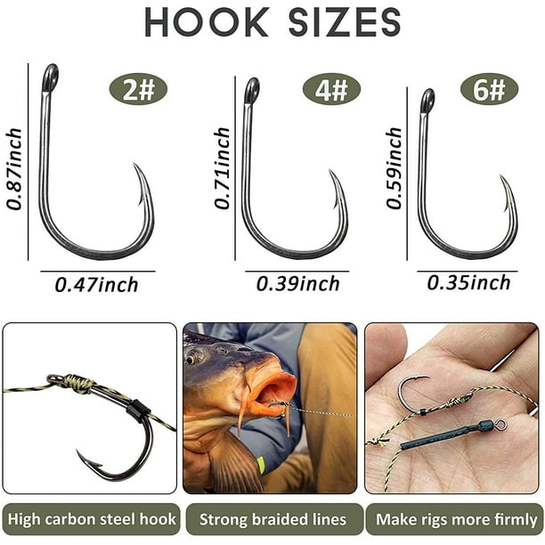 Shaddock Fishing Carp Fishing Hair Rigs Kit,18pcs Braided Thread Boilies Carp Rigs With 3 Extender Boilie Bait Stops And Stringer Needle