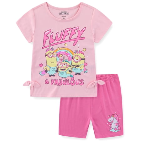 Minions Short Sleeve Shirt and Bike Shorts Set (Girls) 2 Piece Set Sizes 4-12