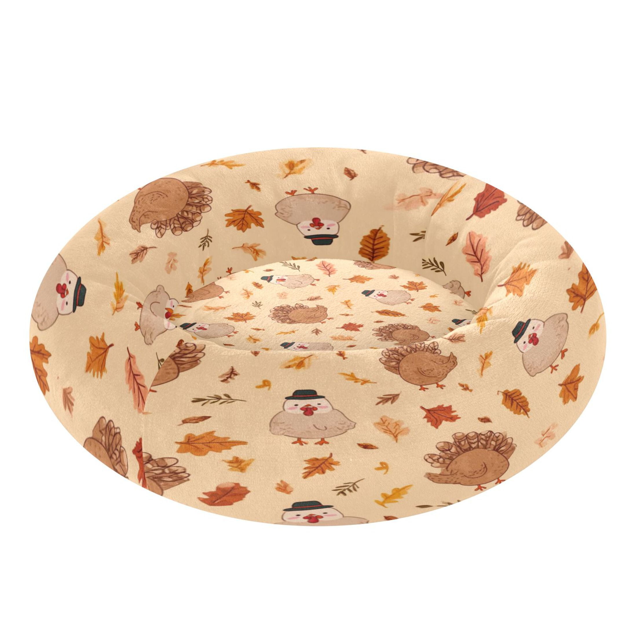 Iauyy Pet Couch Donut Cat Bed for Indoor Cats/Small Dogs Washable & Machine with Non-slip Bottom Calming Cat Furniture, Autumn Leaves (M)