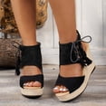 thumbnail image 6 of Women's Fashionable Versatile Plus Size Outerwear Sandals-Solid Color Peep Toe Open Back Zipper Lace Up Wedge Black 36, 6 of 8