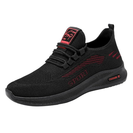 

Puawkoer Fashionable Autumn Men Sports Shoes Flat Fly Woven Mesh Breathable Comfortable Lace Up Slip On Casual Style