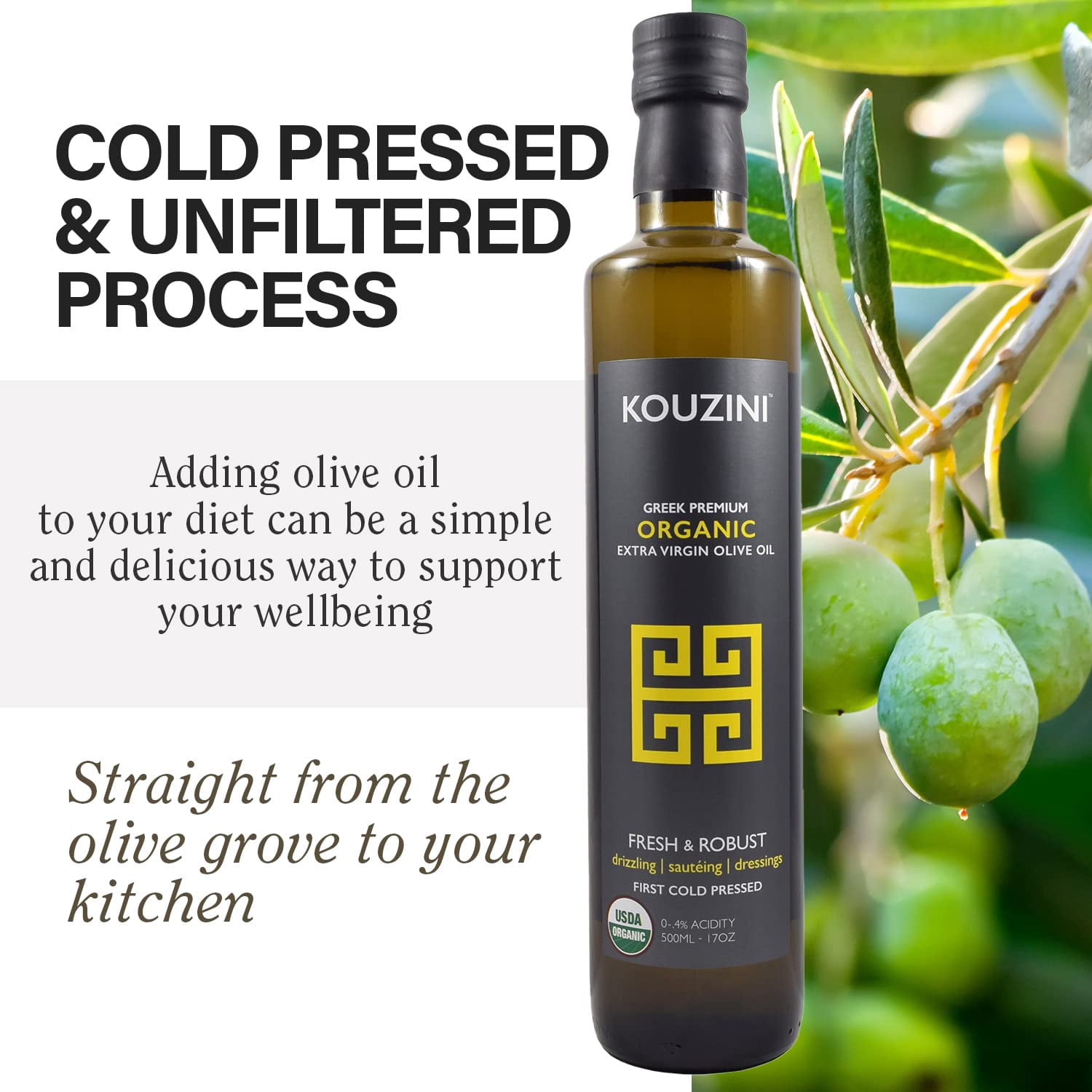 Kouzini Organic Greek Premium Extra Virgin Olive Oil 16.9 fl oz
