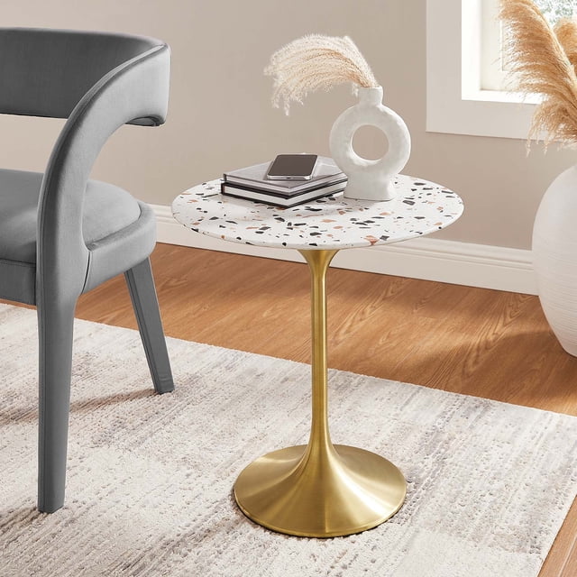 Modway Lippa Table d'Appoint Ronde en Terrazzo de 20 Pouces en Terrazzo Doré
