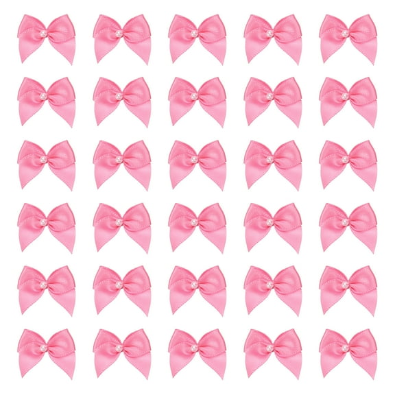 Uxcell 100 Pcs Mini Dark Pink Ribbon Bows with Pearl 1" Ribbon Flowers Appliques for Crafts DIY Hair Bows Sewing Wedding Party Christmas Decoration