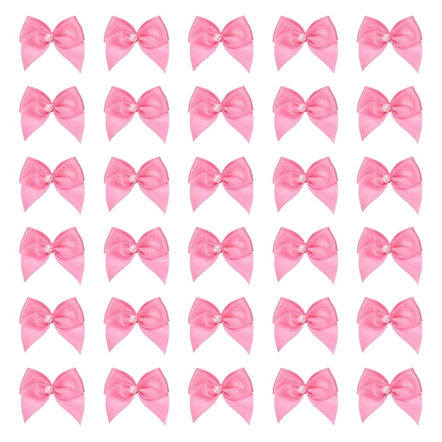 Uxcell 100 Pcs Mini Laços de Cinta Rosa Oscuro con Perla 1" Flores de Cinta Apliques para Manualidades DIY Laços para el Cabello Costura Decoración de Bodas Fiesta Navidad