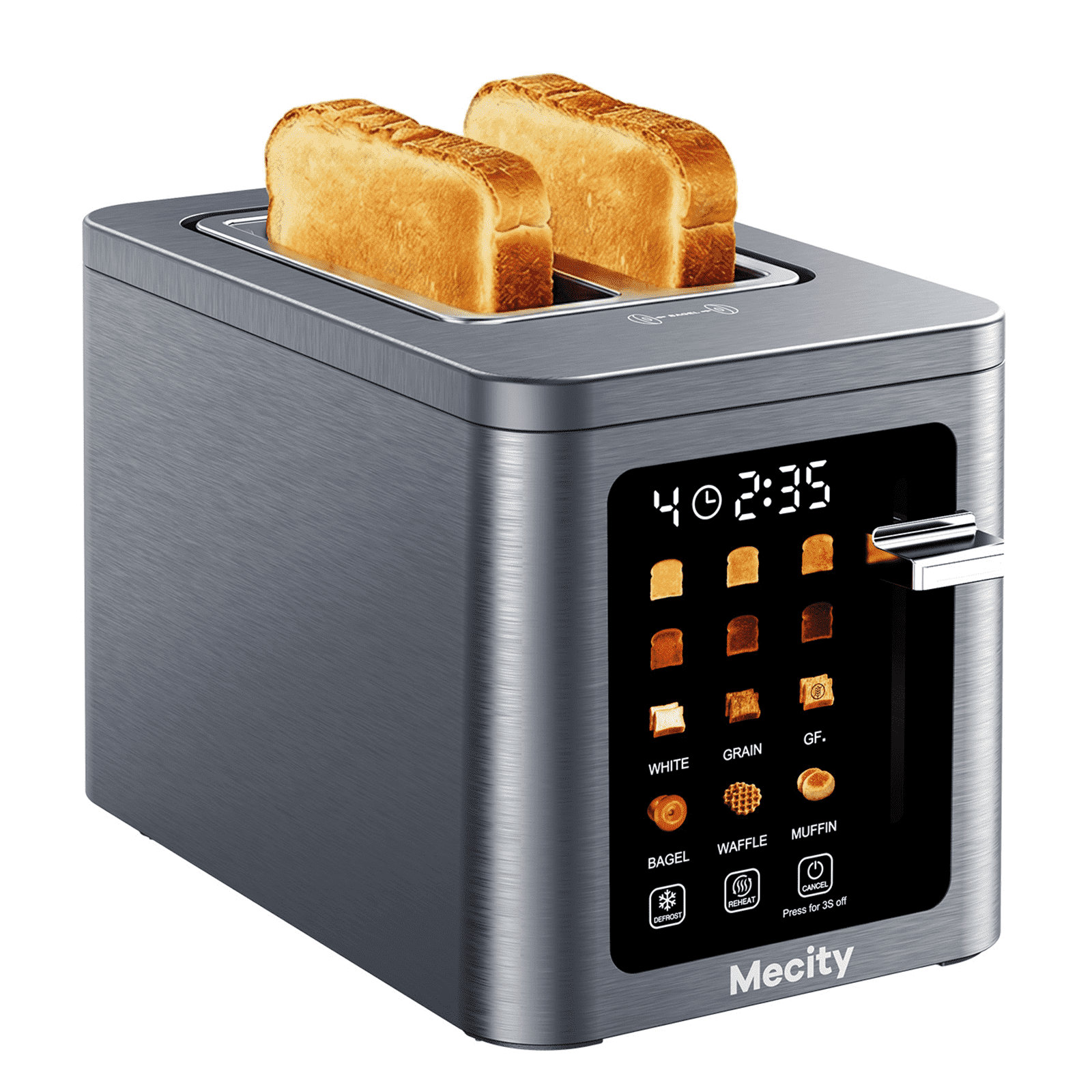 Mecity 2 Slice Smart Touchscreen Toaster, Stainless Steel Wide Slot Toaster with Auto Lift& Shut Off, Memory Function, Digital Bread Toaster for Bagels, 850W