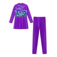 thumbnail image 3 of iixpin Kids Girls 2 Pcs Modest Swimsuits Floral Long Sleeve Ruffles Swimdress Top with Swim Leggings Burkini Bathing Suit Purple 8, 3 of 7
