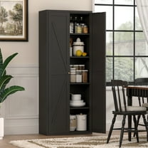 Aukfa 71" Freestanding Kitchen Pantry Storage Cabinet with 4 Adjustable Shelves, Metal Food Pantry Cupboard for Kitchen/Garage/Office, Black