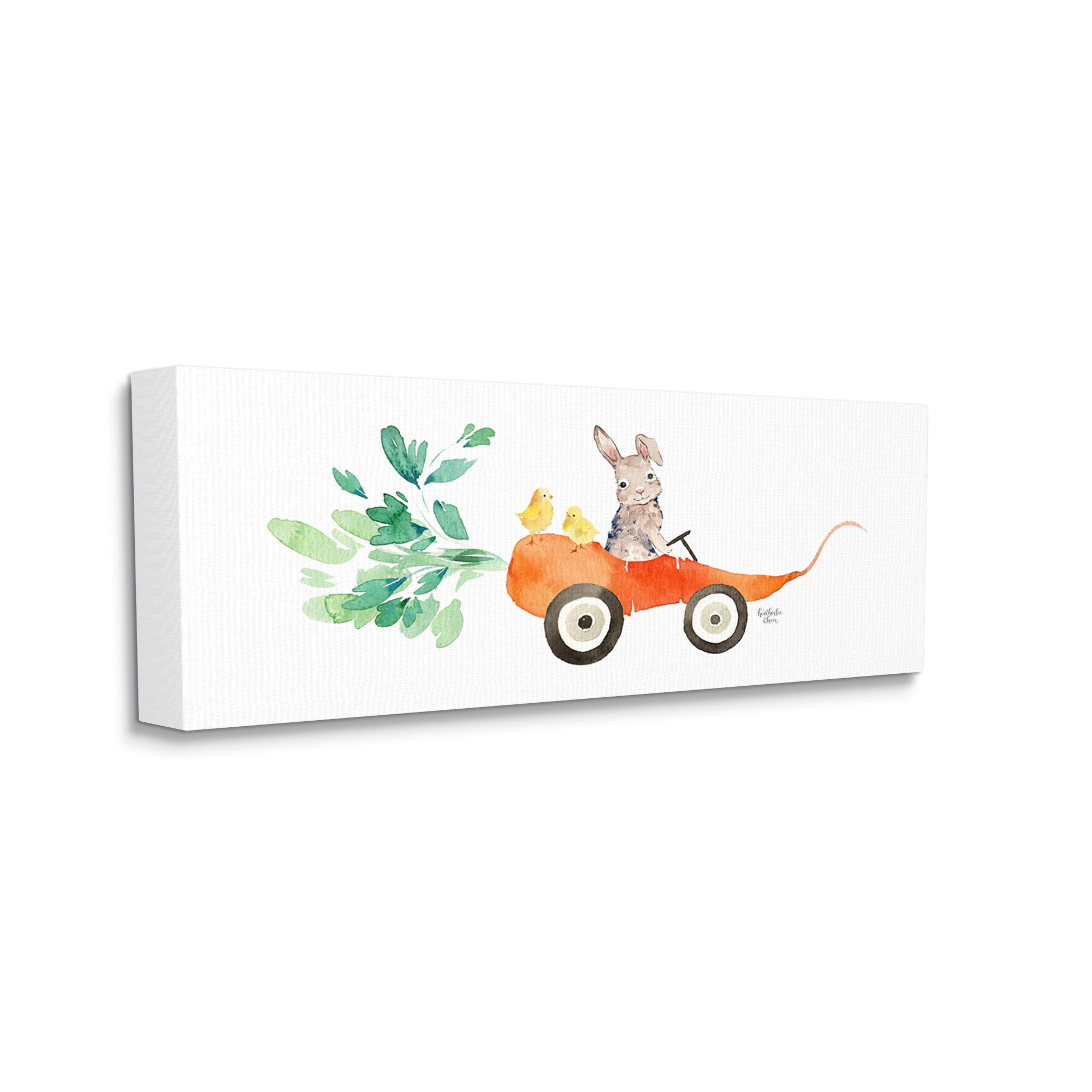 Stupell Industries Spring Rabbit Chicks Riding Seasonal Carrot Wagon Painting Gallery Wrapped Canvas Print Wall Art, Design by Heatherlee Chan