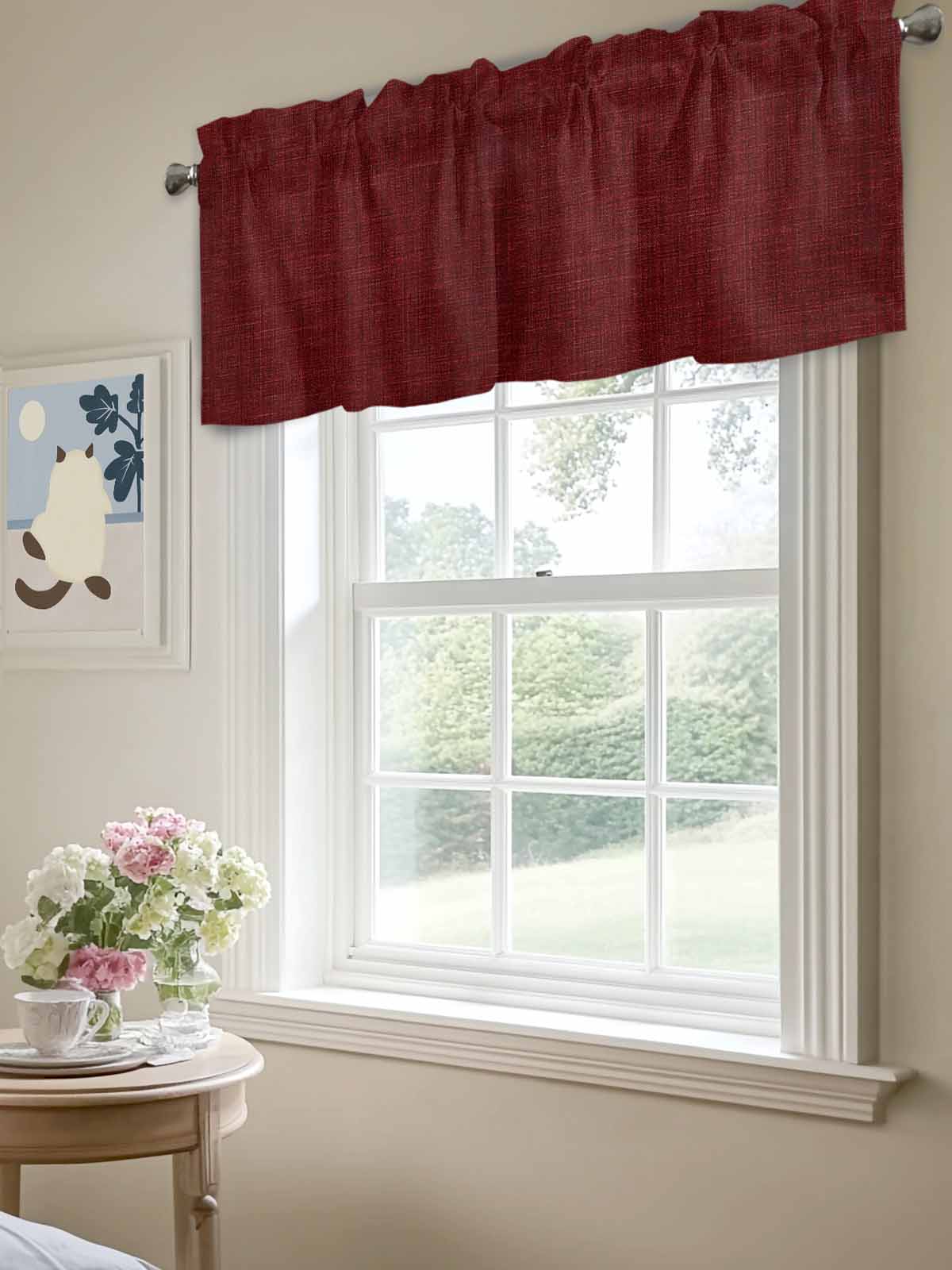 Valances for Windows Wine Red Linen Rod Pocket Cafe Window Treatments Valance Curtains for Kitchen Bathroom Laundry Basement Windows 60"x18"