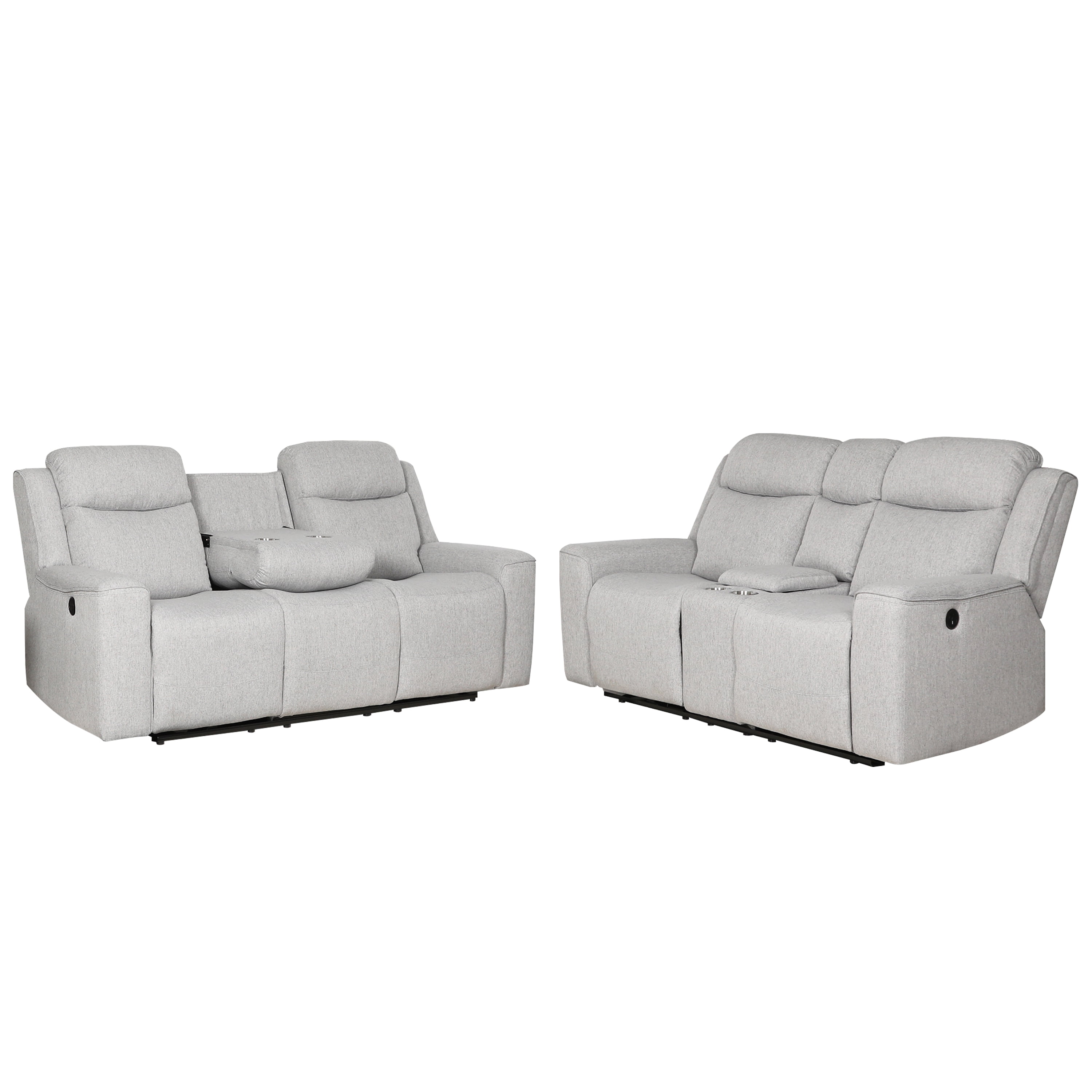 Amelia Collection Contemporary 2-Piece Upholstered Living Room Set, Dropdown Console Sofa and Loveseat with Storage Console and Cup Holders, White