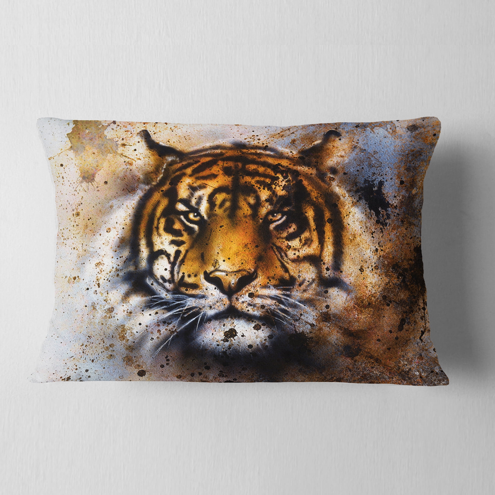 Designart Tiger Collage with Rust Design - Animal Throw Pillow - 12x20