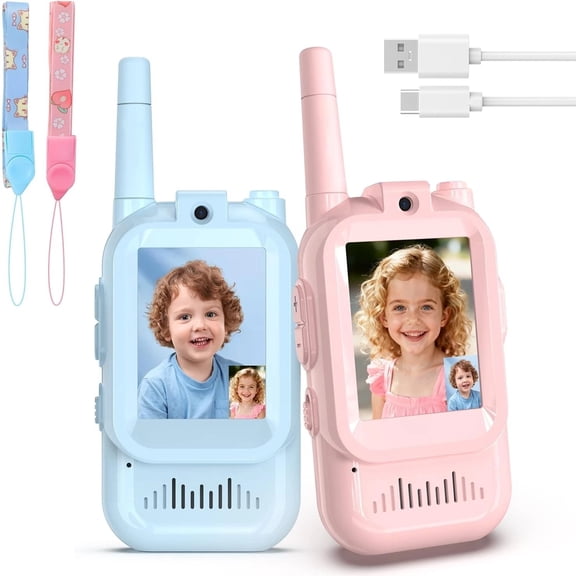 Video Walkie Talkies, 2 Pack Facetime Walkie Talkies with HD Camera & Voice Changer for Boys Girls for Family Games, Indoor, Outside, Hiking Christmas Birthday Toys Gift (Blue Pink)