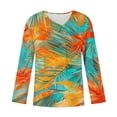 thumbnail image 3 of Uootdi Beach Tops for Women Asymmetrical Lapel V Neck 3/4 Sleeve Side Button Front Tropical Palm Leaf All Over Print Soft Knit Womens Summer Tops Loose Fit Resort Wear Flowy Womens Tees, 3 of 5