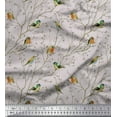 thumbnail image 2 of Soimoi Gray Rayon Fabric Leaves & Flowerpecker Bird Print Fabric by the Yard 58 Inch Wide, 2 of 3