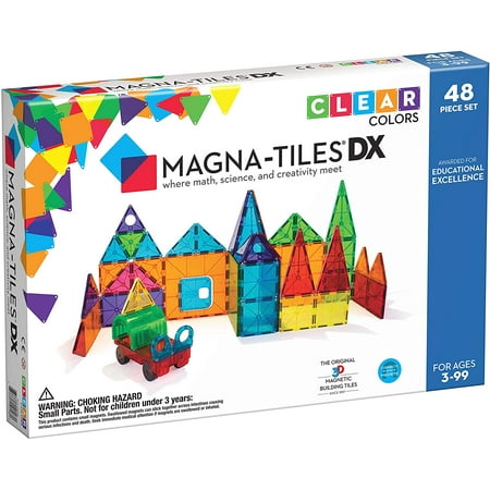 Magna-Tiles 48-Piece Clear Colors DELUXE Set, The Original, Award-Winning Magnetic Building Tiles for Kids, Creativity and Educational Building Toys for Children, STEM Approved