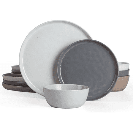 Plates and Bowls Set, 12 Pieces Dinnerware Sets, Dishes Set for 4, Multi-color