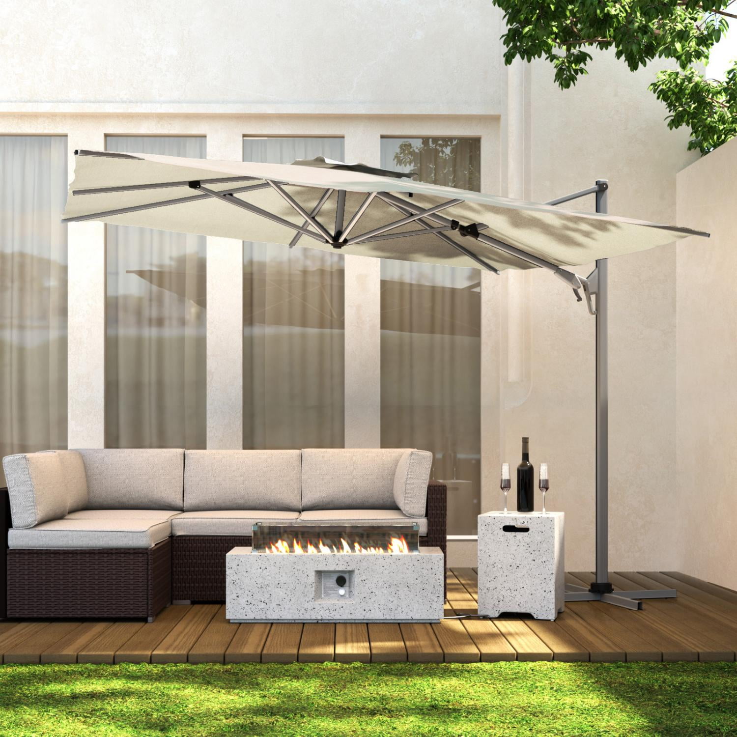 COSIEST 9FT Cream Double Top Cantilever Outdoor Umbrellas, Large Square Windproof Patio Umbrella for Garden, Deck, Pool