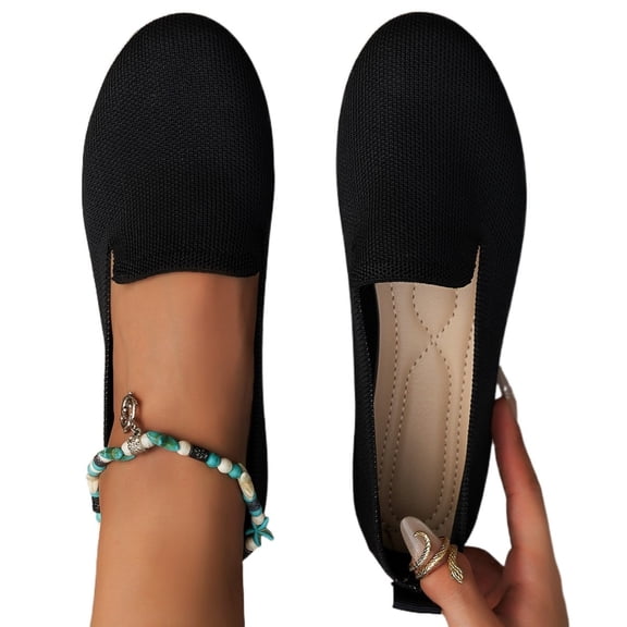 Women’s Knit Flats Slip On Casual Round Toe Comfort Lightweight Walking Shoes