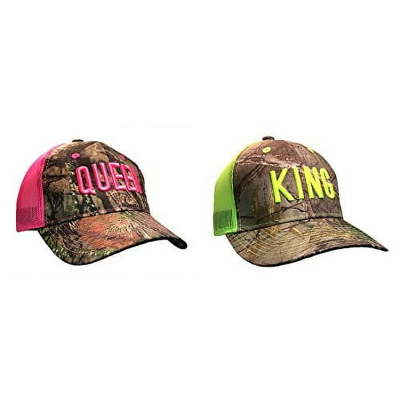 King and Queen Couple Camo Adult Adjustable Mesh Hats, Sold As A Set