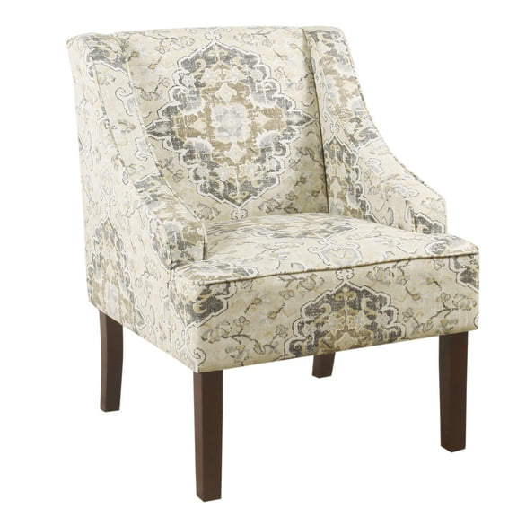 Fabric Upholstered Wooden Accent Chair with Swooping Armrests  Multicolor