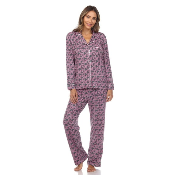 White Mark Women's Heart Print Long Sleeve Pajama Set