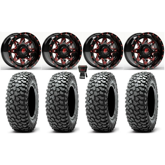Fuel Lethal 15" Wheels Red 32" RocScraper Tires Sportsman RZR Ranger