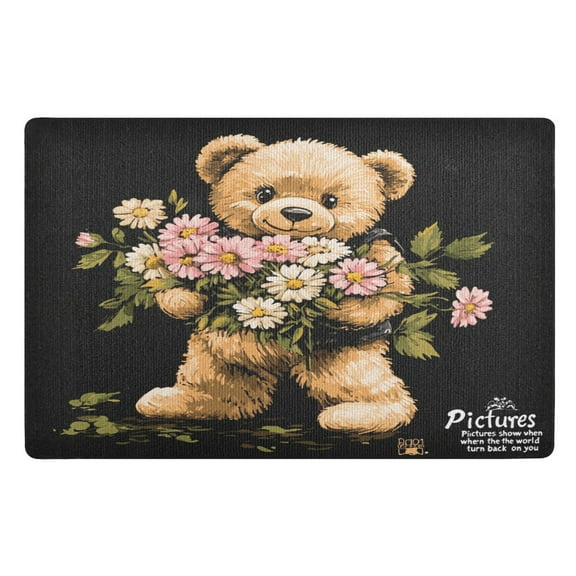 BZSMCE Floor Mats 32x20in Cute Bear Holding Flowers Creativity Doormats